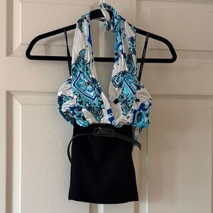 Bebe Blue and Black Halter Top